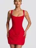 Ropa Nueva para Mujer de Amazon 2026 Vestido Bodycon Sexy de Estilo Francés sin Mangas con Cuello Cuadrado y Cinturón Corto