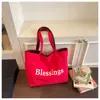 Bolsa tote de nylon com estampa de letras estilo coreano, novo modelo 2026, bolsa de compras leve de grande capacidade, bolsa casual para o dia a dia