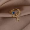 Nuevo Anillo Cielo Estrellado Estilo Japonés, Diseño de Nicho de Lujo Ligero, Anillo Abierto Ajustable de Estrella y Luna para el Dedo Índice