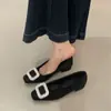 Zapatos de Tacón Alto Estilo Francés con Punta Cuadrada y Pedrería, Zapatos de Mujer, Nuevo Modelo 2026, Primavera, Otoño, Invierno, Negro, Tacón Medio Grueso, Zapatos de Oficina