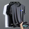 Camiseta de seda de hielo para hombre, cuello redondo, secado rápido, manga corta, verano, fina, transpirable, manga media, talla grande, deportiva, holgada, moderna.
