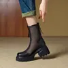 Primeiro Encontro Temporada Botas Martin Femininas 2026 Novo Verão Botas de Malha Respirável Salto Grosso Solado Espesso Sandálias Vazadas Botas Femininas
