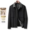 Casaco de lã dupla face masculino, estilo curto, com gola de lapela, jaqueta inspirada em roupas de trabalho, espessado para aquecimento, adequado para outono e inverno