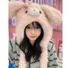 Bonito Sombrero de Felpa con Orejas de Conejo Móviles para Mujer Invierno Cálido Protección para Orejas Sombrero Lei Feng Dulce Versátil Gorro Pullover