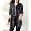 Camisa de franela a cuadros para mujer, manga larga, estilo coreano, holgada, moderna, versátil, top retro de longitud media, abrigo de primavera y otoño