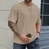 Estilo Verão Novo Masculino Casual Esportivo Cor Sólida Gola Redonda Pulôver Padrão Jacquard Top Solto Camiseta