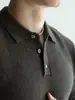 Tejido de punto para hombre Lyocell Tencel Tacto Terciopelo Cuello Solapa Medio Botón Estilo Nuevo Otoño 2026 Casual Costilla Definida Camisa POLO