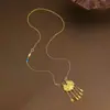 Collar con Candado de Paz de Loto Étnico Plata de Ley S925 Chapado en Oro Nueva Moda Nacional Borla Candado de Longevidad Cadena para Clavícula Joyería
