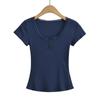 Camiseta de encaje con cuello en U y manga corta para mujer, corta, 2024, nuevo verano, deseo puro, ropa de chica picante, top sexy ajustado