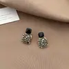 Pendientes Cuadrados Retro de Cristal S925 de Plata de Corea del Sur Dongdaemun Pendientes de Moda Elegantes Versátiles Pendientes de Gama Alta para Mujer
