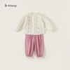 Conjunto Nuevo de Primavera y Otoño Bangxuan para Niñas Camisa con Bordado Floral y Pantalones Largos Conjunto de Dos Piezas para Niños Conjunto Estilo Bosque para Niñas