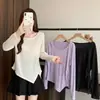 Diseño Nuevo Otoño 2026 Talla Grande Camiseta de Manga Larga Cintura Irregular Ceñida Hombro Normal Top