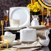 Jingdezhen Cerámica de Mesa de Alta Gama Incrustaciones de Oro Jade Pintado a Mano Juego de Cuenco y Plato Dorados para Uso Doméstico, Estilo Europeo Simple Personalización DIY