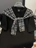 Chal a Cuadros Falso Dos Piezas Camiseta de Manga Corta para Hombre, Tendencia de Verano Marca Holgada Media Manga Diseño Limpio Top
