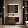 Set de Gabinetes de Baño Gesili Estilo Vintage con Lavabo Integrado de Cerámica y Madera de Nogal para Baño