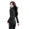 Blazer corto de lana grueso para otoño e invierno para mujer, traje de alta gama de manga larga con pantalones acampanados, atuendo profesional