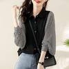 Ropa de Otoño 2025 Productos Europeos Diseño Retro Estilo Hong Kong Nicho Suelto Camisa Rayada Top de Empalme de Chifón para Mujer