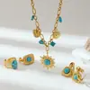 Joyería Taina transfronteriza europea y americana de acero inoxidable y piedra natural, collar con colgante de turquesa de moda, sensación de lujo ligero y alta gama al por mayor