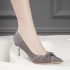 Zapatos de tacón alto con lazo estilo coreano para mujer, con diamantes de imitación y punta puntiaguda, de una sola capa, a la moda, para verano de 2024