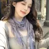 Bufanda de encaje con lunares gris azul de Fujii Shu para mujer, delgada, con volantes, larga, bufanda de cuello versátil para decoración