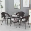 Conjunto de Mesa e Cadeira Pequena para Varanda de Três Peças Cadeira de Rattan Mesa de Café para Pátio Externo Combinação Cadeira com Encosto de Rattan Sintético para Terraço Externo