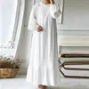 Moda para mujer de talla grande: Vestido largo retro de color liso con mangas abullonadas y bajo con volantes, apto para ventas transfronterizas