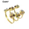 WT-B652 Nuevo Amatista Natural Diseño de Tres Gemas Chapado en Oro de 18k Pulsera Ajustable Europea y Americana de Venta Caliente para Mujer