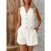 Enviado 2026 Conjunto de dos piezas europeo y americano transfronterizo para mujer Tallas Grandes Ropa para Mujer Conjunto de Chaleco con Botones de Color Sólido Mujer