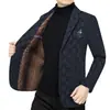 Traje de Chenilla para Hombre Otoño/Invierno 2026 Casual de Negocios Cálido con Forro de Polar Cuadros Bordados Chaqueta de Traje para Hombre de Mediana Edad