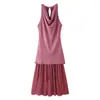Za2025 Estilo Europeu e Americano Transfronteiriço Feminino Verão Nova Tendência da Moda Vestido Midi com Gola Halter Splicing Plissado Pequeno