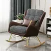 Sillón mecedor individual de lujo ligero con estampado de pata de gallo para balcón de casa, silla sofá perezoso, mecedora de madera maciza con reposapiés