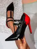 Tacones Altos de Punta Fina para Mujer, Zapatos Mary Jane con Tira y Doble Hebilla, Tacones Altos Elegantes para Fiesta de Charol, Calzado para Mujer al por Mayor