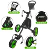 Suministro Directo de Fábrica Carrito de Golf con Tres Ruedas, Carrito Plegable Ligero de Aluminio para Bolsa de Golf con Portabotellas, Bolsa de Hielo y Bolsillo de Red
