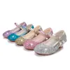 Saltos Altos Infantis Sapatos Femininos Nova Moda Estudantes Lantejoulas Prateadas Sapatos de Performance Etiqueta Feminina Flor Sapatos Infantis