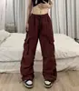 Pantalones Casuales Rectos de Trabajo Harajuku Retro Hip-Hop de la Calle Principal Americana con Bolsillos, Pantalones Paracaídas Plisados, Pantalones Largos Sueltos