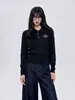 Suéter com gola polo bordada redutora de idade e botões para mulheres, primavera e outono, textura de tricô em ponto trançado, top básico macio e liso de manga longa