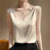 Seda de Mora Satinada con Cuello en V para Mujer Verano 2023 con Base de Traje Pequeño