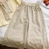Padre e hijo~Verano 2026 Dopamina para Niñas Nuevo Estilo Chal Rayado de Manga Corta Cropped Pantalones de Pierna Ancha Conjunto de Dos Piezas