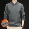 Moletom Térmico de Manga Longa Espesso com Forro de Fleece, Lado Duplo, para Homens, Outono e Inverno, Quente, Versátil, Camada Base Casual, Camiseta Top