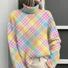 Amazon Temu Estación Independiente Chaqueta Cardigan Suéter Cuello Alto con Estampado de Elementos Cuadros 3D para Mujer E127