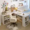 Popular Escritorio de Esquina para Uso Doméstico, Mesa de Estudio, Tocador de Dormitorio para Niñas, Estantería Integrada, Escritorio de Computadora de Esquina en Forma de L