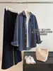 Jaqueta Camisa Jeans Azul Algodão Puro Gola Reversível Estilo Vintage Início de Primavera Algodão de Xinjiang Bordado de Pônei Retro para Mulheres