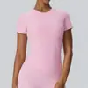 Roupa de Yoga Estilo Europeu e Americano, Tecido Escovado, Sensação de Pele Nua, Caimento Justo, Secagem Rápida, Respirável, Camiseta de Manga Curta para Fitness e Corrida 52239