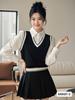 Estilo Coreano Estilo Preppy Gola Polo Bordado Falso Duas Peças Manga Longa Top Tamanho Único Preto Adapta-se a Todos os Tamanhos Branco Damasco Rosa Outros Estilos de Alça de Ombro