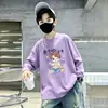 Camiseta básica de algodón puro de manga larga, ropa infantil estilo primavera y otoño, camiseta interior para niños, top para niños, diseño de dibujos animados moderno para niños mayores