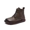 Botas femininas de couro bovino fosco cor escovada vintage outono novo cadarço zíper lateral sapatos femininos estilo floresta artística botas de tornozelo de couro genuíno