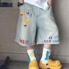 Conjunto Nuevo de Verano para Niños y Niñas 2025 Tendencia Graffiti Manga Corta Pantalones Cortos de Mezclilla para Niños Conjunto de Dos Piezas