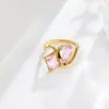 Anéis Gêmeos de Zircônia Multicolor Luxo Leve Banhados a Ouro 18K Anéis Geométricos Vazados Joias Empilháveis da Moda Atacado em Estoque
