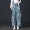 Jeans personalizados de dobladillo curvo para primavera y otoño, de cintura alta, adelgazantes, talla grande, pantalones de mujer de pierna ancha estampados, modernos y versátiles