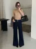 Otoño TOP estilo europeo Guangzhou Trece Filas retro color profundo de bloqueo denso suave y cómodo jeans de pierna ancha 61862